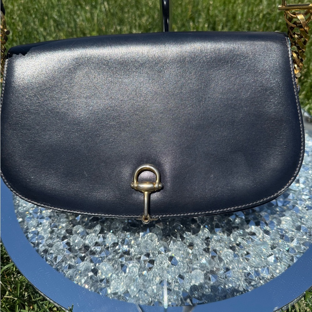 Gucci Navy Leather Crossbody Saddle Bag with Gold Hardware - Picture 3 of 10